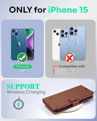 Miniatura 105 de OCASE Funda de piel sintética compatible con iPhone 15, con tarjetero y función atril con bloqueo RFID [carcasa interior de TPU a prueba de golpes]