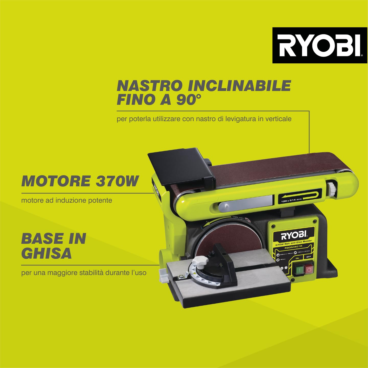 Ryobi RBDS4601G Levigatrice a Nastro e a Disco 375W 150mm 100x914mm