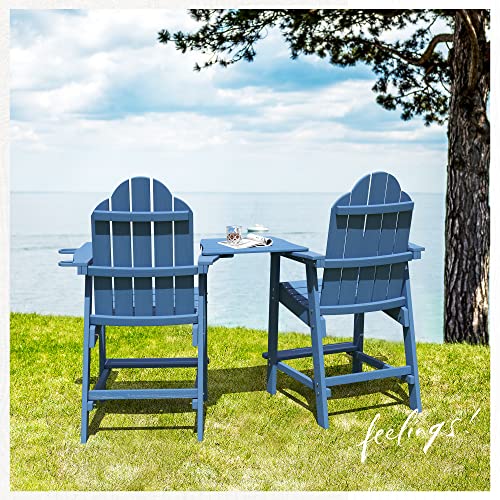 LUE-BONA-Tall-Adirondack-Chairs-Set-of-2-with-Removable-TablePoly-Adirondack-Chair-Bar-Stools-with-Cup-Holder-256-300Lbs-Weather-Resistant-Lifeguard-Chair-for-BalconyDeck LUE BONA Tall Adirondack Chairs Set of 2 with Removable TablePoly Adirondack Chair Bar Stools with Cup Holder 256 300Lbs Weather Resistant Lifeguard Chair for BalconyDeck