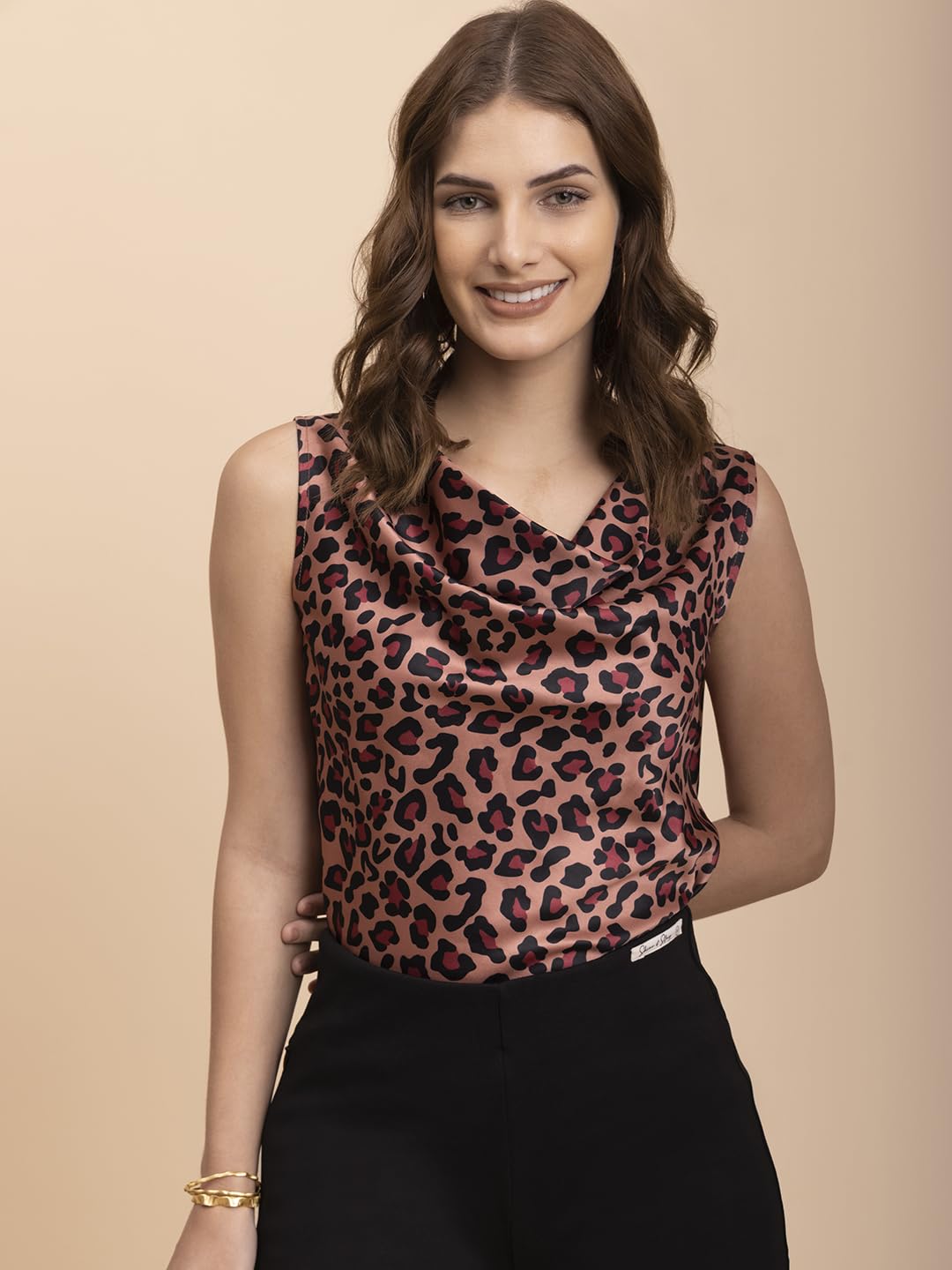 FableStreet Women Top | Cowl Neck Sleeveless Design with Shiny Satin Finish | Lustrous Metallic Fabric for Evening Gatherings & Formal Occasions | Multicolor 4