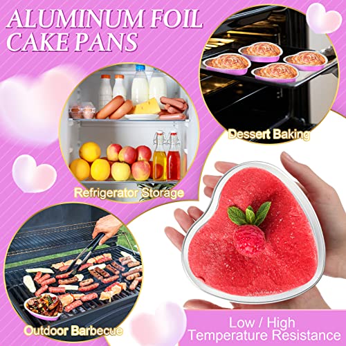 50 Set 9 Oz Heart Shaped Cake Pans 5.4 Inch Heart Aluminum Foil Cupcake Pans With Lids Disposable Dessert Baking Cups Pans For Mother's Day Wedding Birthday Valentine Parties (Pink) #TOP6