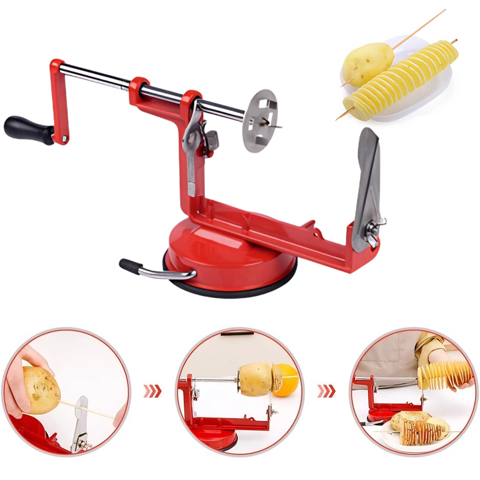 Macchina Pela Frutta e Affetta Patate a Spirale Affettatrice Spirale di Patate in Acciaio Inox Pelamele e Tornado Chips