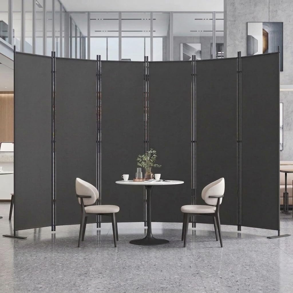 6-Panels Room Divider, 6FT Tall Freestanding Privacy Screen, Portable Partition with Non-Slip Base for Home Office, Bedroom, Studio Room Separation 120" W X 71" H Gray