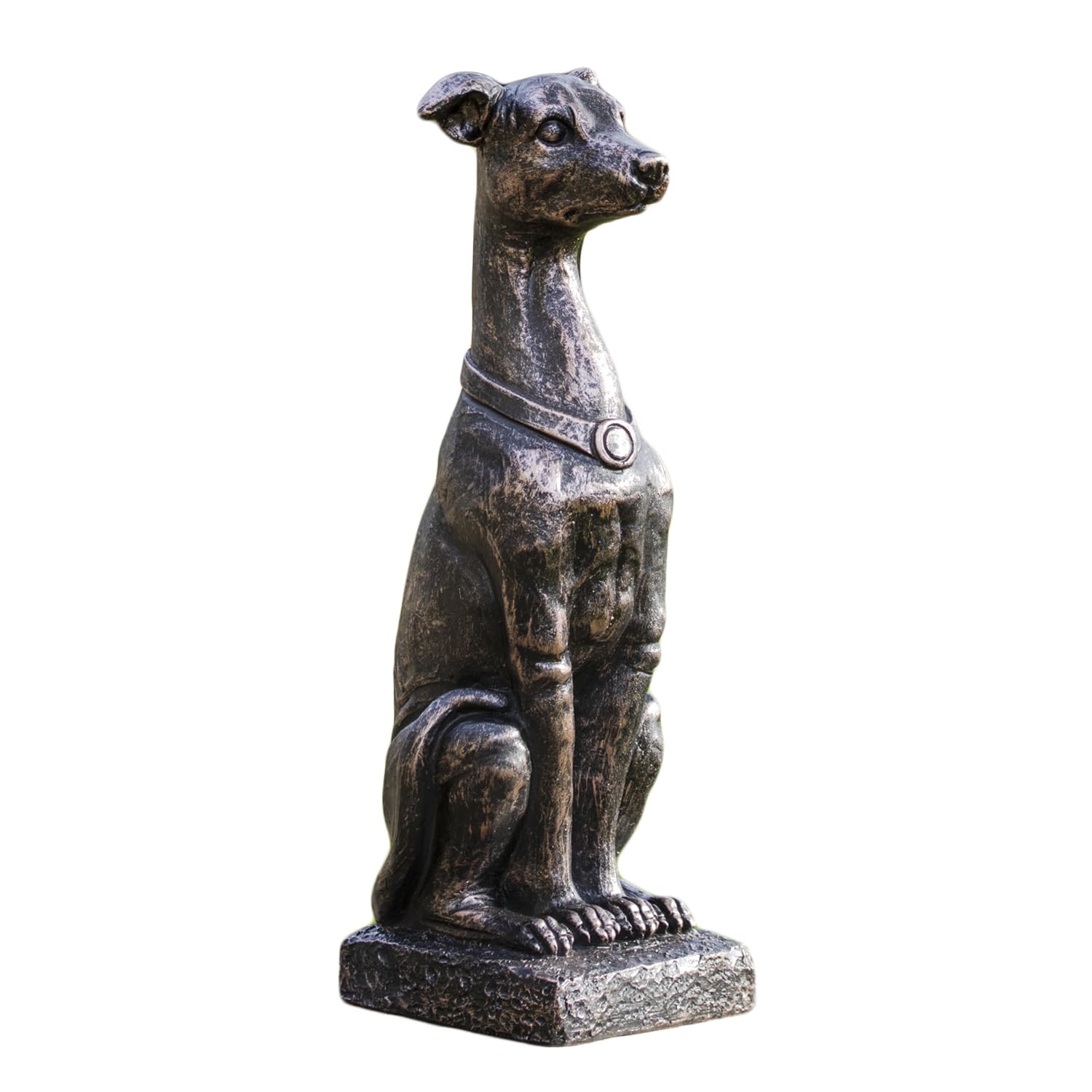 Darthome Black Bronze Bronze Gracious Greyhound Statue, Sitting Dog Garden Ornament, Resin, Weather Resistant, 30Cm Height, Square Plinth Base