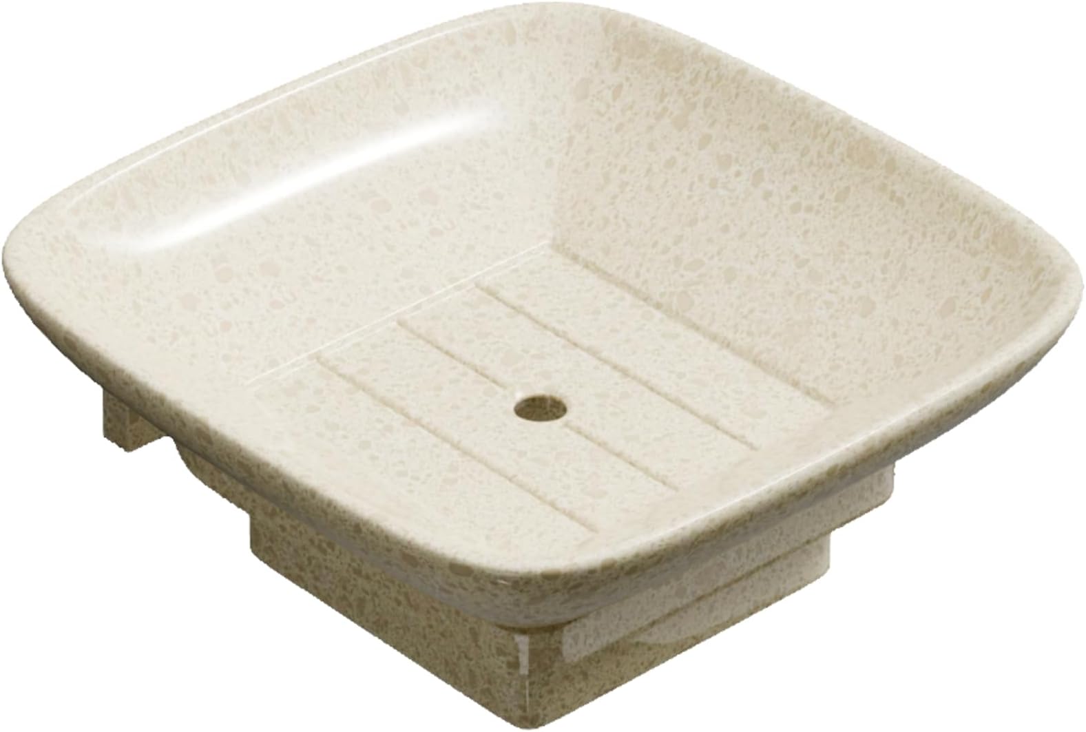 Qbath Ceramic Soap Dish Holder - Beige | Free-Standing Square Ceramic Soap Dish with Drainage Hole | Bathroom & Wash Basin Use | Water-Resistant, Rust-Free, Easy to Clean
