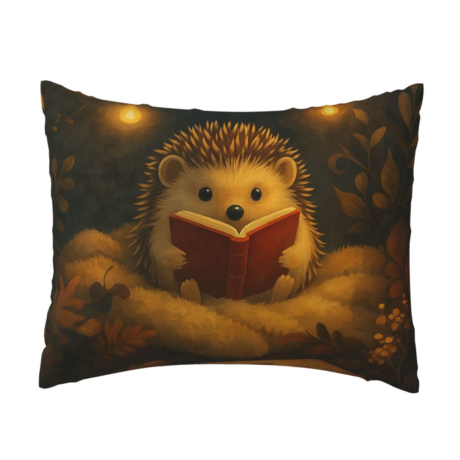 Lamplight Bookish Hedgehog Pillowcase Soft Plush with Zipper Decorative Pillowcovers 16x20 in