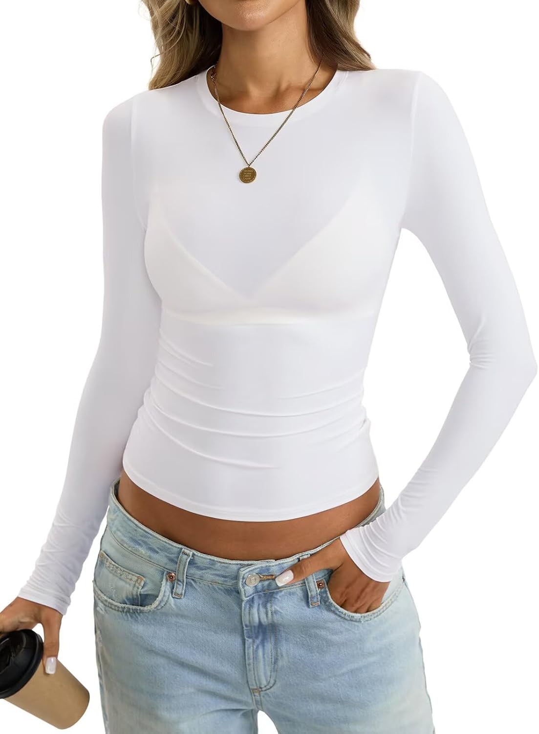 Womens Long Sleeve Shirts Lightweight Stretchy Going Out Tops Crew Neck Basic Tee Slim Fit Fall Y2K Outfit 2026 - Image 2