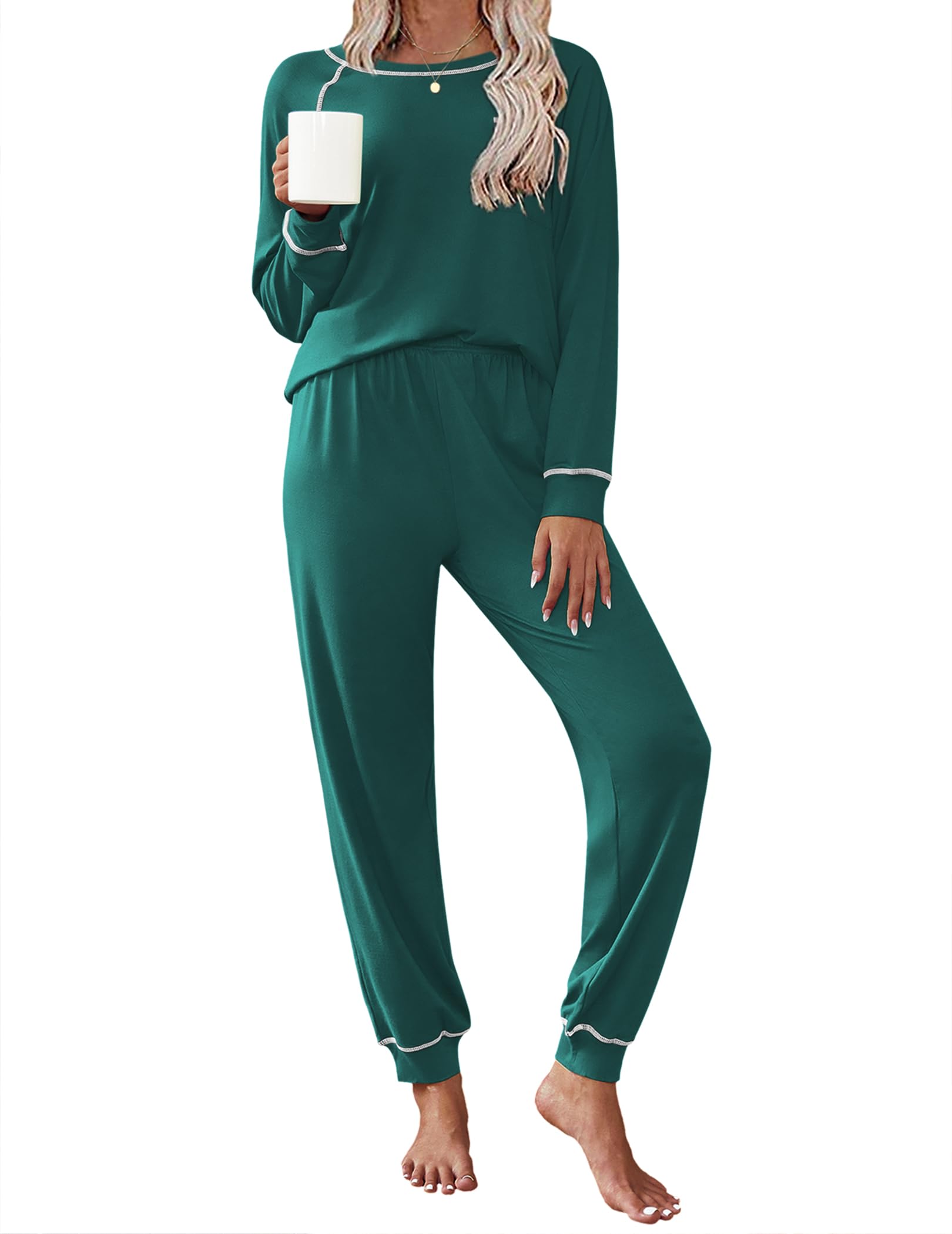 Ekouaer Pajamas Set for Women Soft Comfy Pjs Jogger Lounge Sets | Pullover Long Sleeve Sleepwear,Fall Jogger Loungewear,Gift for Mom,Wife,Friends