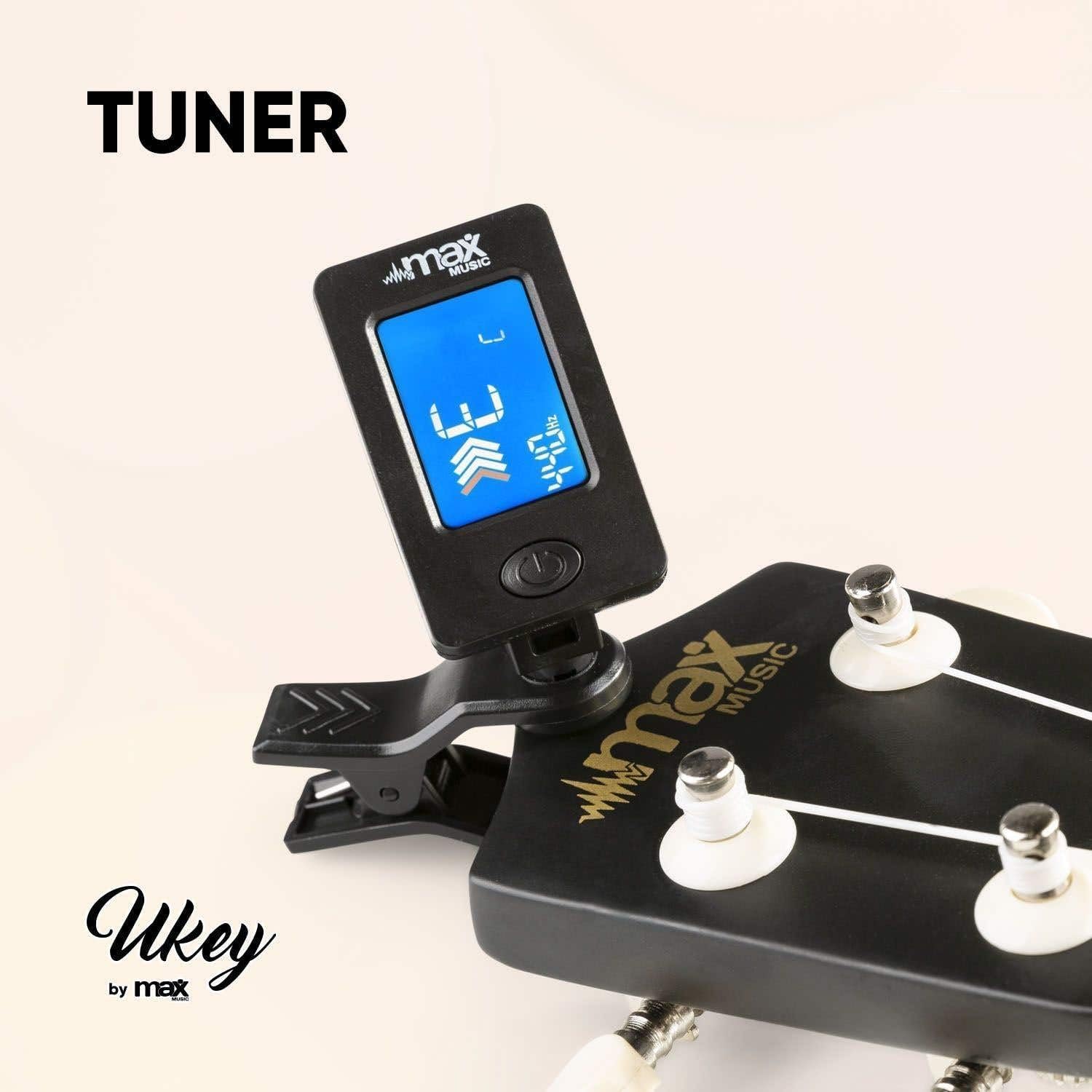 MAX UKEY Ukulele Komplett Set inkl. Plektren, digitalem Stimmgerät und Tasche, 21" mini Gitarre, Ukulele Erwachsene mit Zubehör für Anfänger, Soprano, 4 Nylon Saiten, 12 Bünde - Schwarz