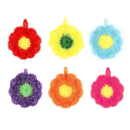 6 Pcs Flower Shaped Acrylic Dish Scrubbers, Colorful Kitchen Sponge Net Dish Cloths for Washing Dishes for Cookware, Tubs, Sinks