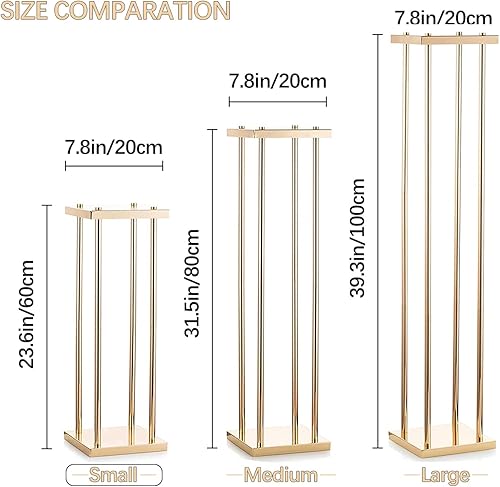 Miniatura 37 de VINCIGANT 2 soportes dorados de flores de boda de 23.6 pulgadas para decoración de boda, soporte de flores de columna de metal, estante rectangular