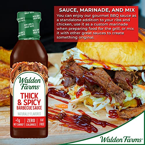 Walden Farms Thick & Spicy Bbq Sauce 12 Oz Bottle (3 Pack) - Sweet And Spicy, Near Zero Carbs, Sugar And Calorie, Vegan, Kosher And Keto Friendly - Great For Steak, Chicken, Marinate Meats, Ribs And More #TOP6