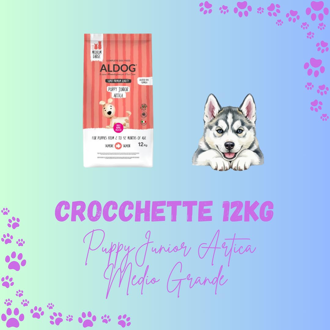 Pienso monoproteico para perros y cachorros, alimento para perros cachorros de todos los tamaños y razas, N. ALDOG PUPPY-JUNIOR ARTICA Pienso medio/grande, 1 paquete de 12 kg, 1 x 12 kg.