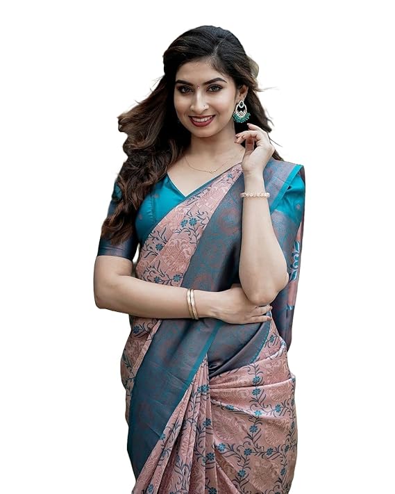 Yashika Women's Banarasi Kanjivaram Cotton Silk Saree With Unstitched Blouse Material