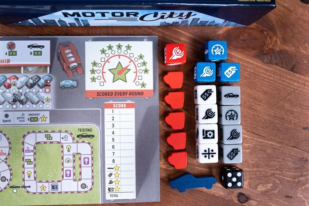 Motor City, A Strategic Roll and Write Board Game About Building Autos in Detroit - 25th Century Games
