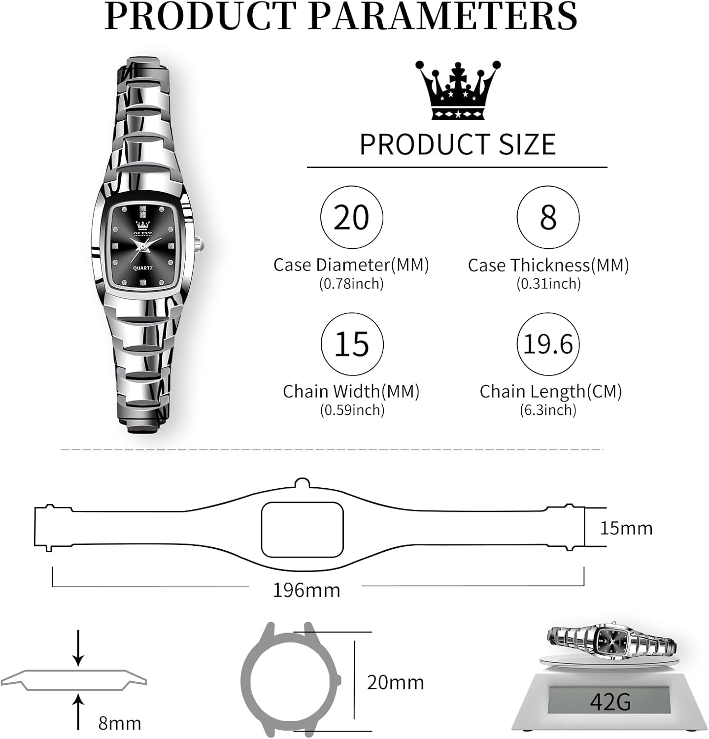 OLEVS Watches for Women Small Square Face Ladies Watches Waterproof Tungsten Steel Dainty Dress Rectangle Female Womens Wrist Watches for Small Wrists Gold/Silver/Black/Rose Gold - Image 5