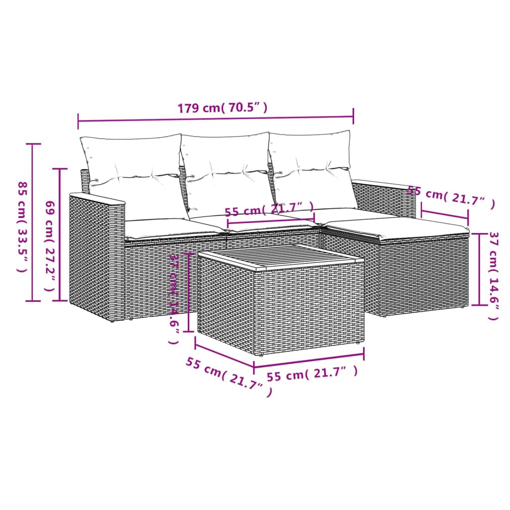 IKAYAA Sofa Exterior de Ratán, Muebles de Jardín con Función de Almacenamiento, Sofá Jardín, Conjunto Sofá Jardin Exterior de Ratán Muebles Jardín Exterior- 5 pzas Gris#105