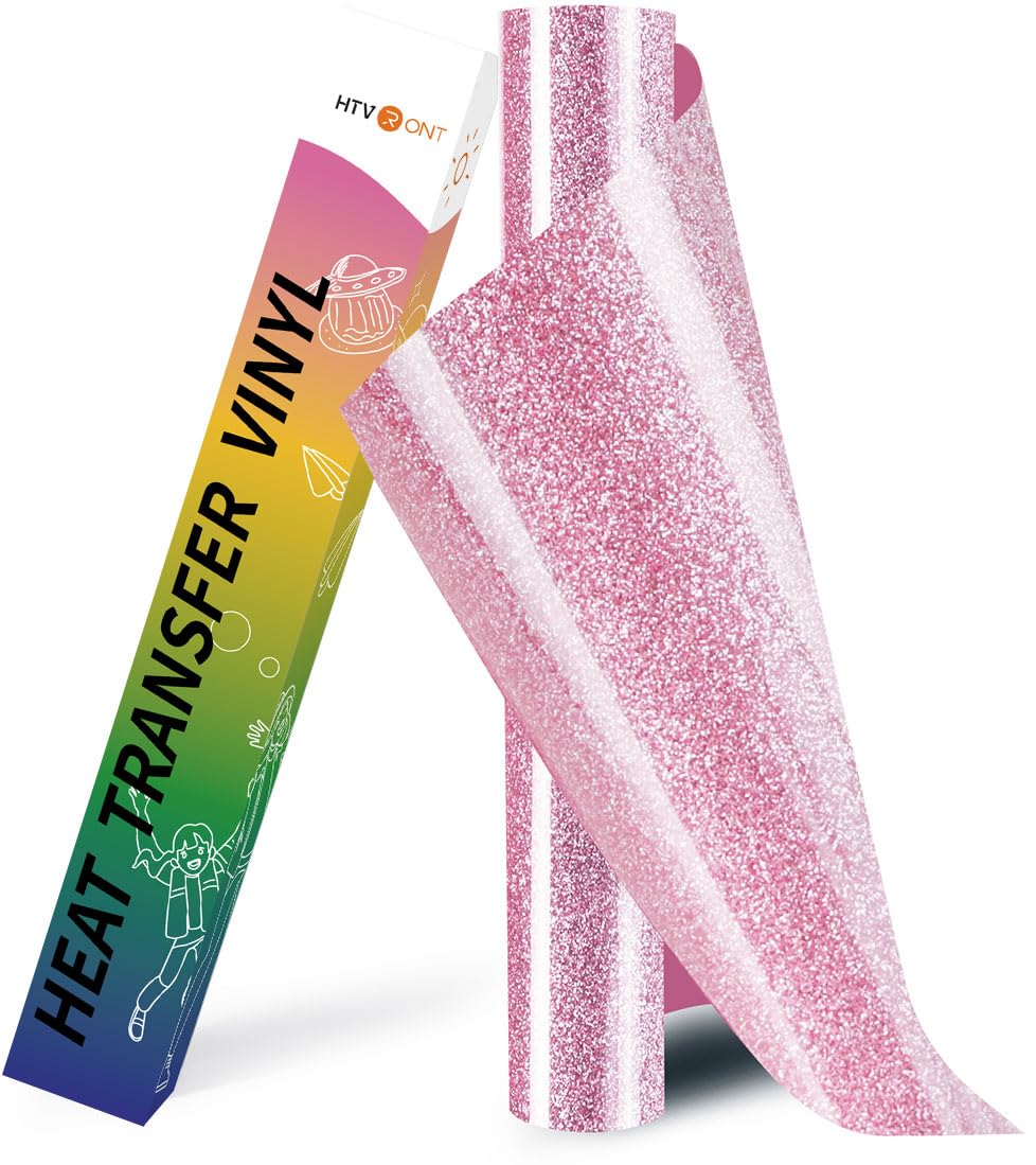 HTVRONT Glitter HTV Vinyl - 10" x 8ft Pink Glitter Iron on Vinyl for Shirts