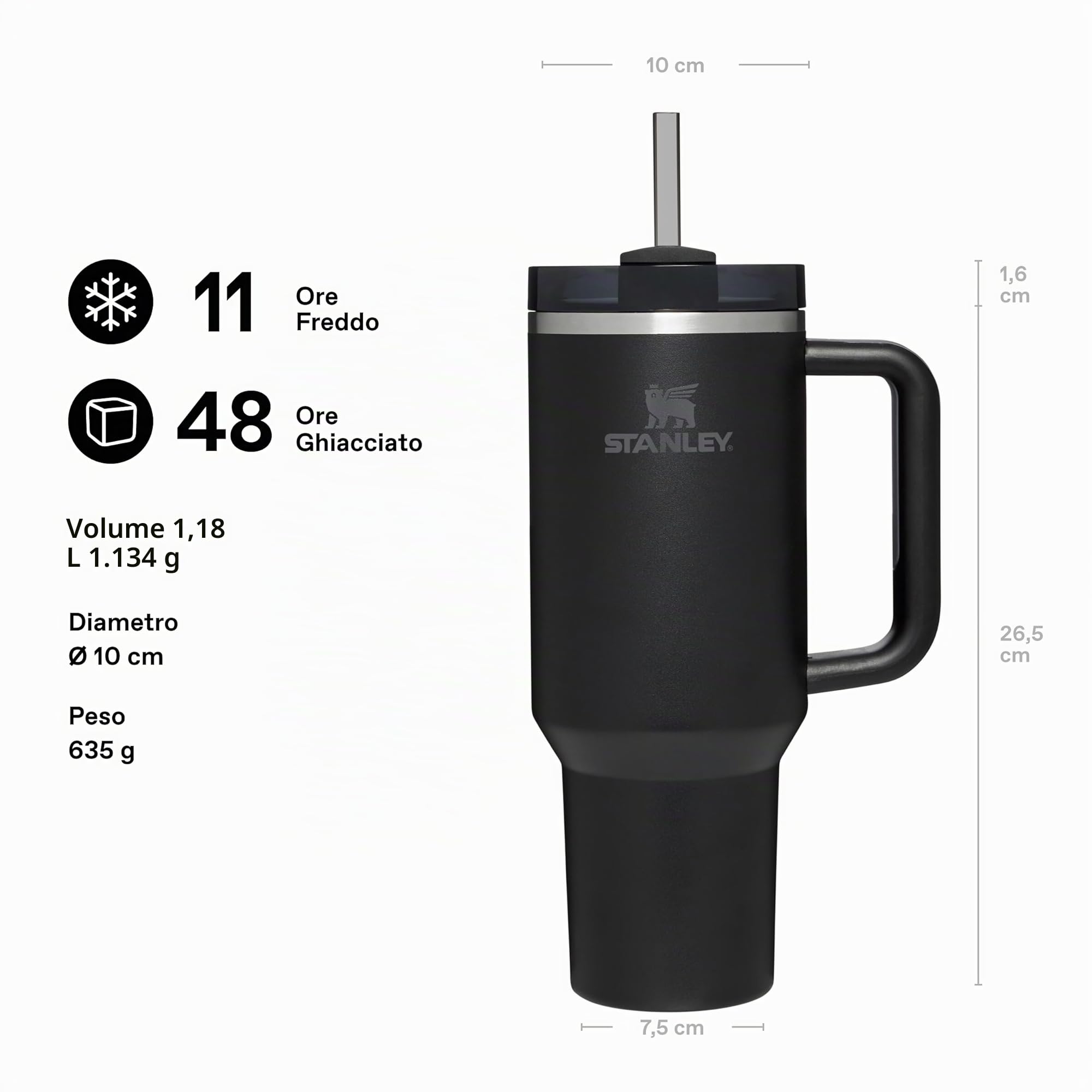 STANLEY 1913 Quencher H2.0 Borraccia Con Cannuccia 1.2L - Black Tonal