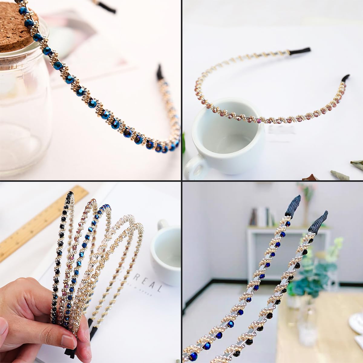 5 PCS Fashion Crystal Hairband Imitation Diamond Hair band Metal Hair band Shiny Crystal Headbands Non-Slip Hard Hair Hoop Rhinestone Hair Hoop for Women Girls Princess Wedding Bridal Headpieces - Image 3