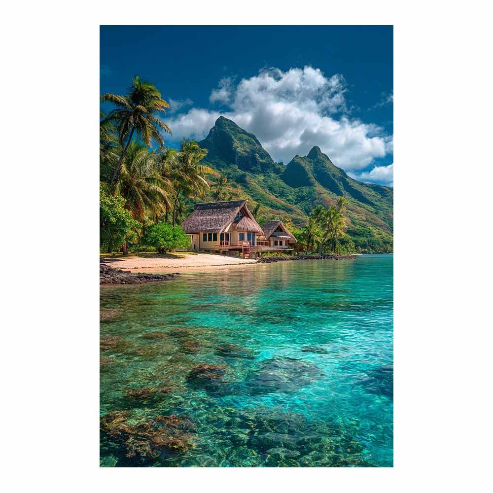 HOQIU Landscape wall art Tropical Island Bungalow canvas art, art print, house decor, bedroom wall decor above bed, prints for living room.(Multicolor)-80x120cm Unframed