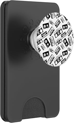 Black White Cassette Tape Boombox 80's Pattern Design PopSockets PopWallet for MagSafe