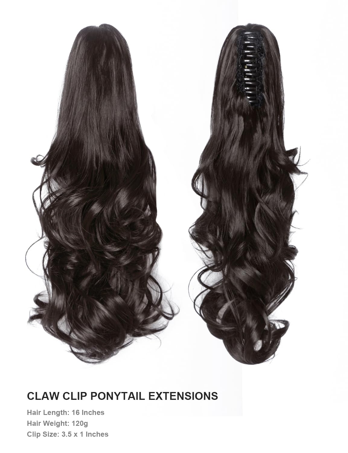 BUYOGET Ponytail Extension Long Curly Wavy Claw Jaw Clip in Synthetic Hairpiece Pony Tail Tale 16 Inches #4A Dark Brown Soft Hair - Image 2