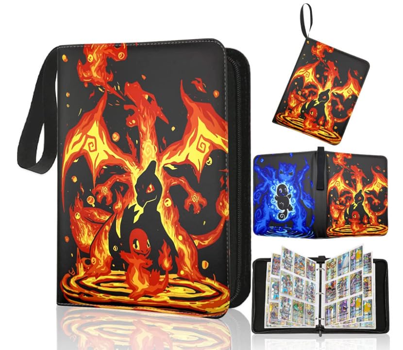 Álbum de recortes para 400 tarjetas, 50 páginas, piel sintética, resistente al agua, portátil, con cremallera, ideal para Pokémon, Yu-Gi-Oh y más, regalo para niños y coleccionistas