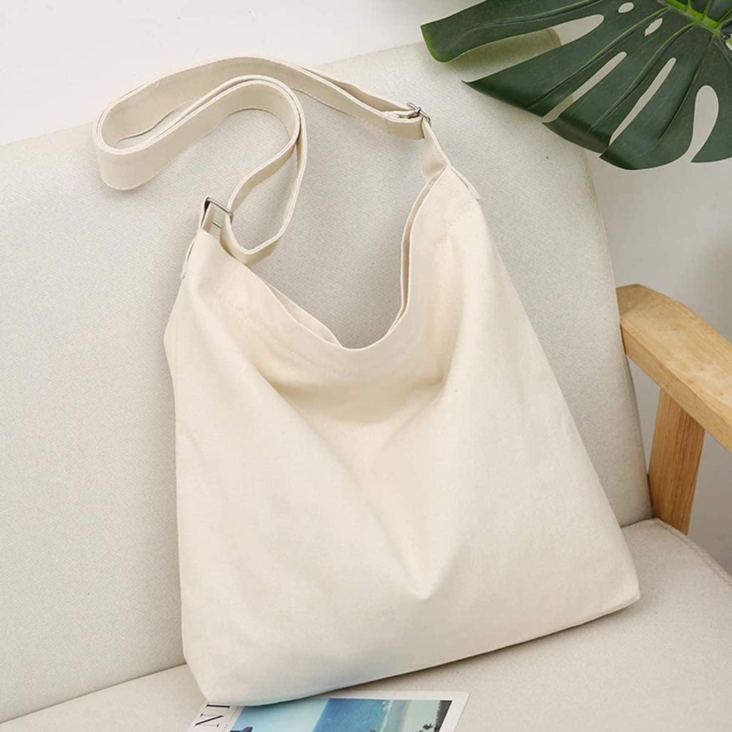 Lify Women's Retro Large Size Canvas Shoulder Bag Hobo Crossbody Handbag Casual Tote - 1 Piece (Off-White (Natural)) 3