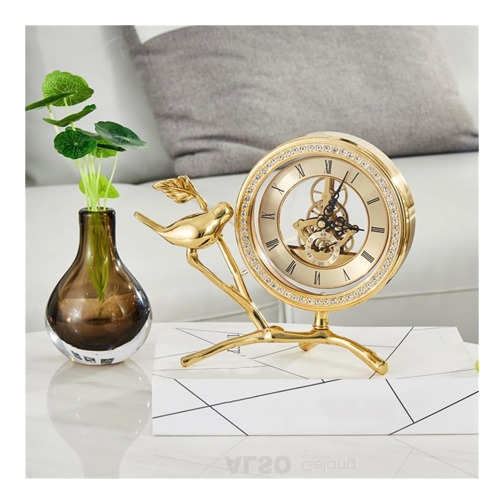 Wecker, Schreibtischuhr, geräuschlos, Kupfer, Retro, 18,5 x 21, cm, for Wohnzimmer, Schlafzimmer, Büro