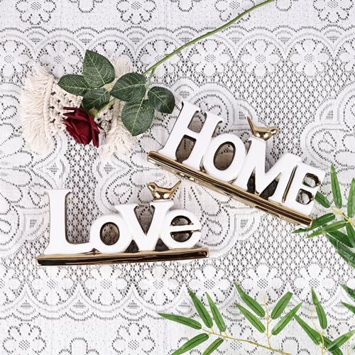 Figura decorativa Love en cerámica blanca y dorada set 2 miniatura 5