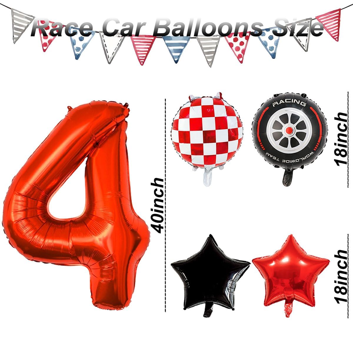 Set Decorazioni Per 4° Compleanno A Tema Auto Da Corsa - 15 Palloncini, Banner, Palloncini In Lamina (Numero 4, Casco, Pneumatici, Bandiera A Scacchi) Per Festa Bambino