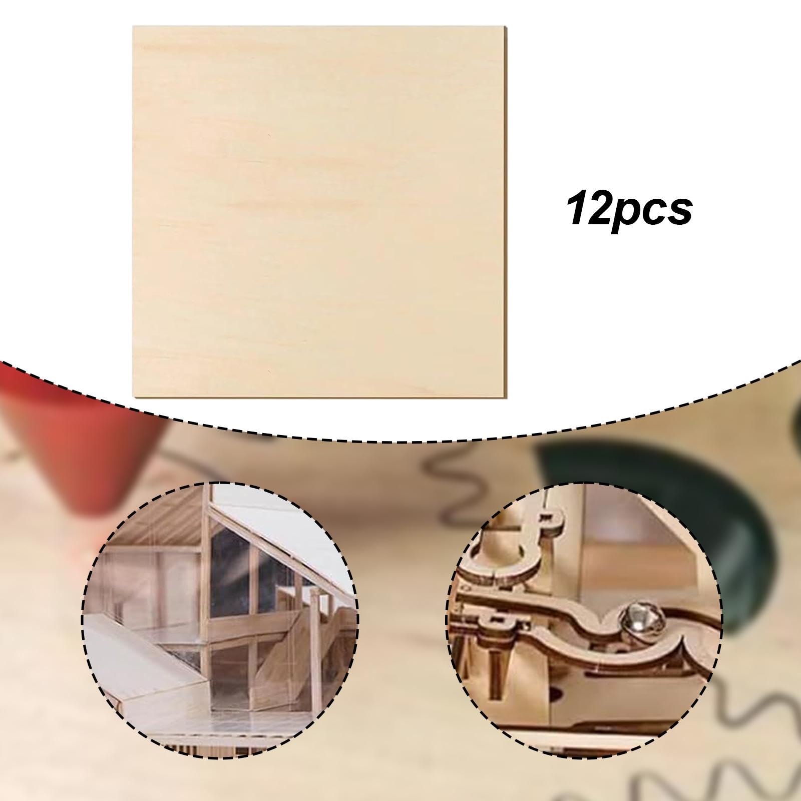12 Piezas Hojas de Madera Natural Tablas de Contrachapado para Tallar y Pintar Corte Preciso Superficie Lijada Adecuado para Arquitectura Miniatura y, 12 Piezas, 3mm