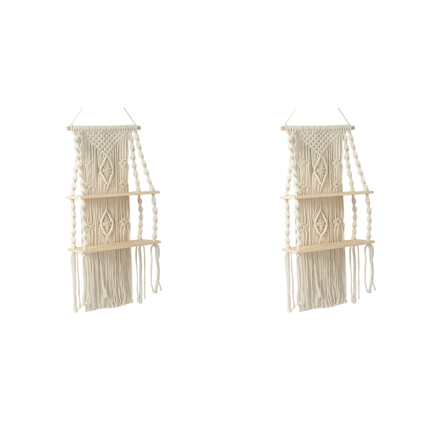 Hndhbfgrt 2X Handmade Tassel Macrame Wall Hanging Shelf Boho Cotton Rope Woven Tapestry Plant Hanger Floating Shelf