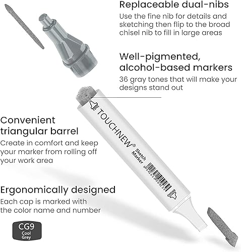 Miniatura 2 de Artist Graphic - Rotulador de doble punta para dibujar y dibujar (12 colores grises)