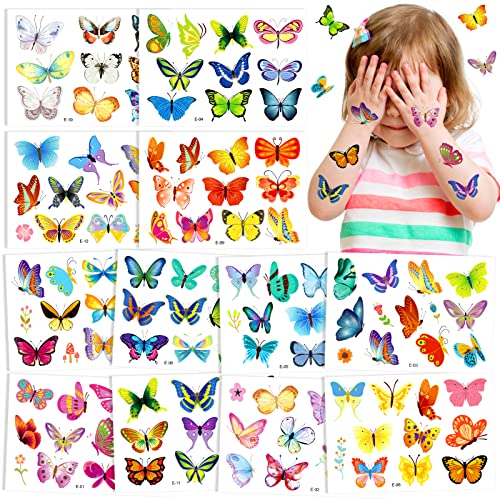 Qpout 12 Pcs Kids Butterfly Temporary Tattoo Face Fake Tattoo Sticker For Girls Woman Birthday Decoration Butterfly Party Gift Body Art Makeup Sticker #TOP2