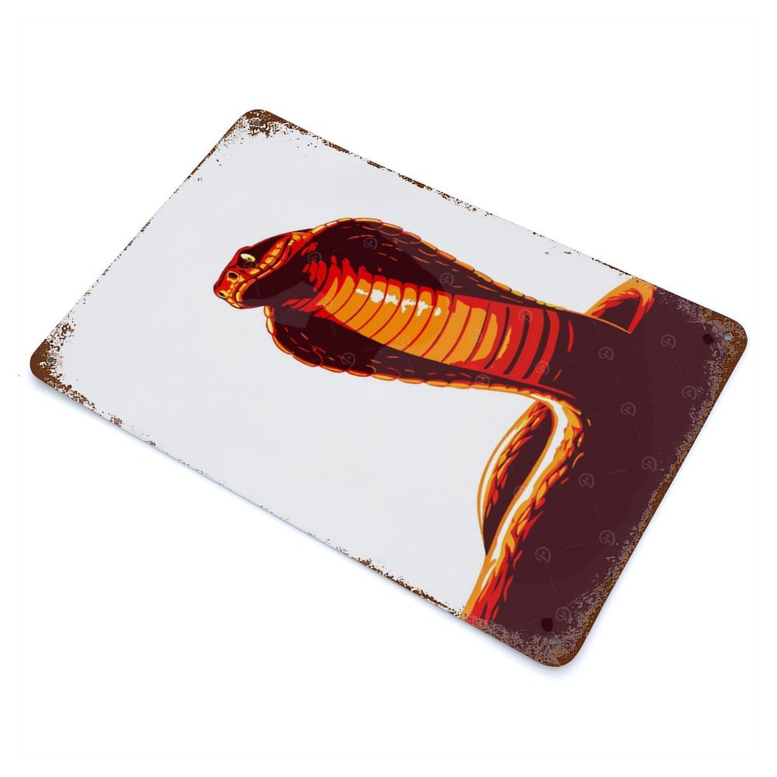 Stylized Cobra Illustration on White Background Rust Effect Tin Sign 11.8"x7.9", Ideal for Garage, Bar And Workshop Decor