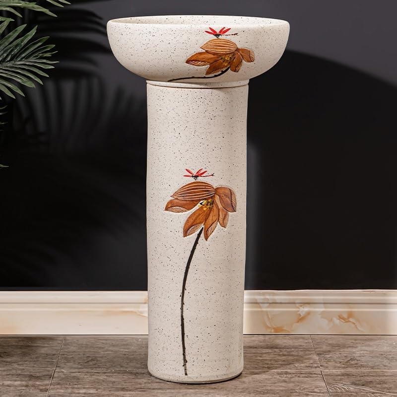 Pedestal Sinks Column Sink Floor-Standing Household Ceramic Wash Basin Balcony Pool Bathroom (A)