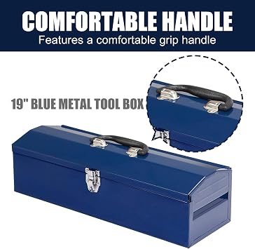 Portable Tool Box, Metal Tool Box, 19 Hip Roof Style, Ideal for Trailer, Mechanic, DIY-ers, Car Toolbox, Workshops, Garages, Repair Shops,Blue