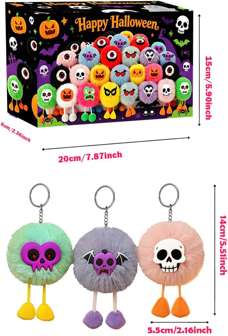Holydeck 24 Pcs Halloween Plush Keychains Decoration Bulk for Kids Girls Boys Halloween Party Favors Novelty Classroom Prizes Gift Exchange Goodie Bags(Halloween2)