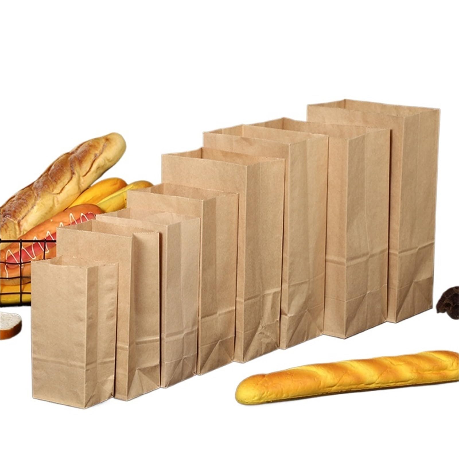 Paper Lunch Bags 100Pcs Kraft Paper Bags Biscuit Candy Baking Sandwich Bread Bag Recyclable Takeaway Wedding Gift(Yellow,24x13x8)