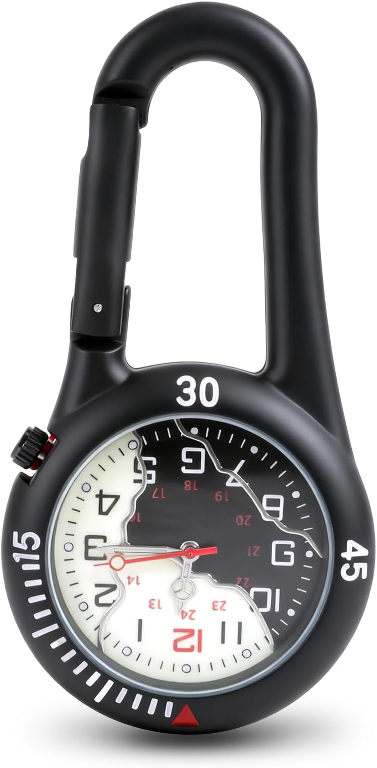 Clip On Carabiner Watch Pocket FOB Watches Luminous Nurses Fob Watch Portable Carabiner Watches Unisex Dial Quartz Watch Paramedic Accessorie for Nurse Doctor Outdoor Workers