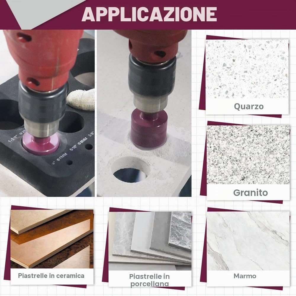 Punte Diamantate Gres Porcellanato 11 Pezzi - 6/8/10/20/25/28/32/35/45/50/65mm Punte Trapano per Porcellana Piastrelle Ceramica Marmo Granito, Gambo Triangolare
