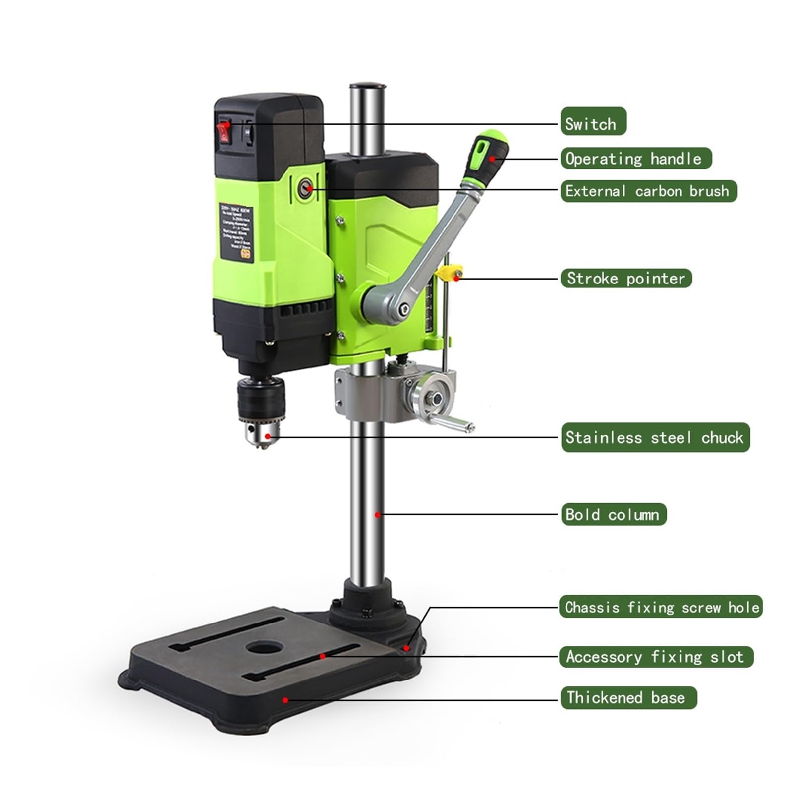 Taladro de columna Taladro De Banco, Taladro De Mesa De Velocidad Variable, 6 Velocidades, Verde, Taladro De Banco, Taladro De Banco(710W)