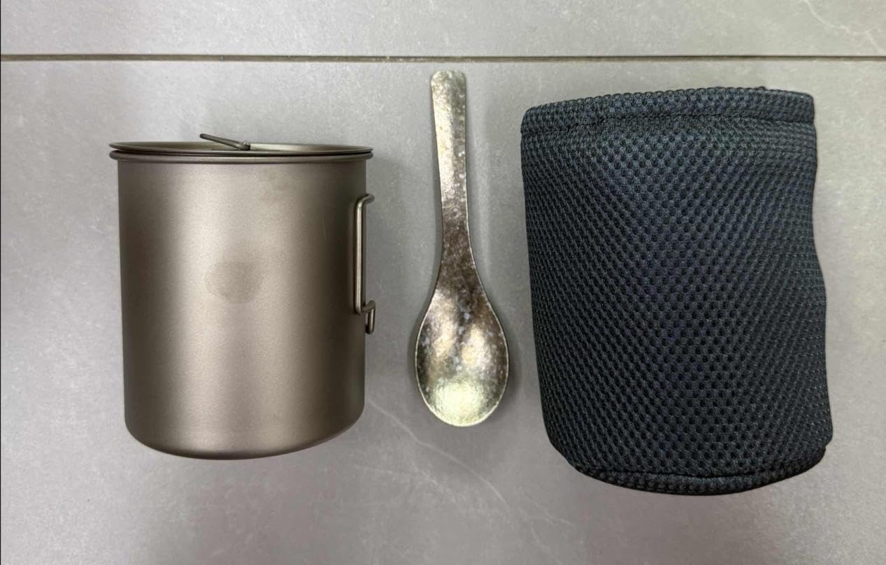HOMGEN Titan Topf 750ml Ultraleicht 102g mit Deckel & Titanlöffel Camping
