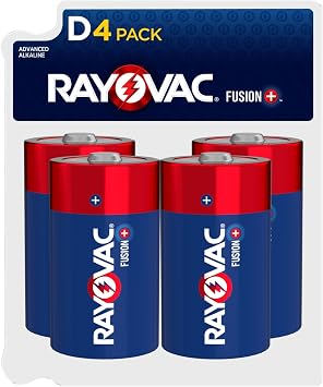 Rayovac Fusion D Batteries 4 Pack, Alkaline D Cell Batteries