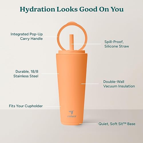 Miniatura 4 de REDUCE Halo - Vaso de acero inoxidable con aislamiento al vacío de 32 onzas, taza de viaje a prueba de derrames, con tapa con asa abatible, mantiene