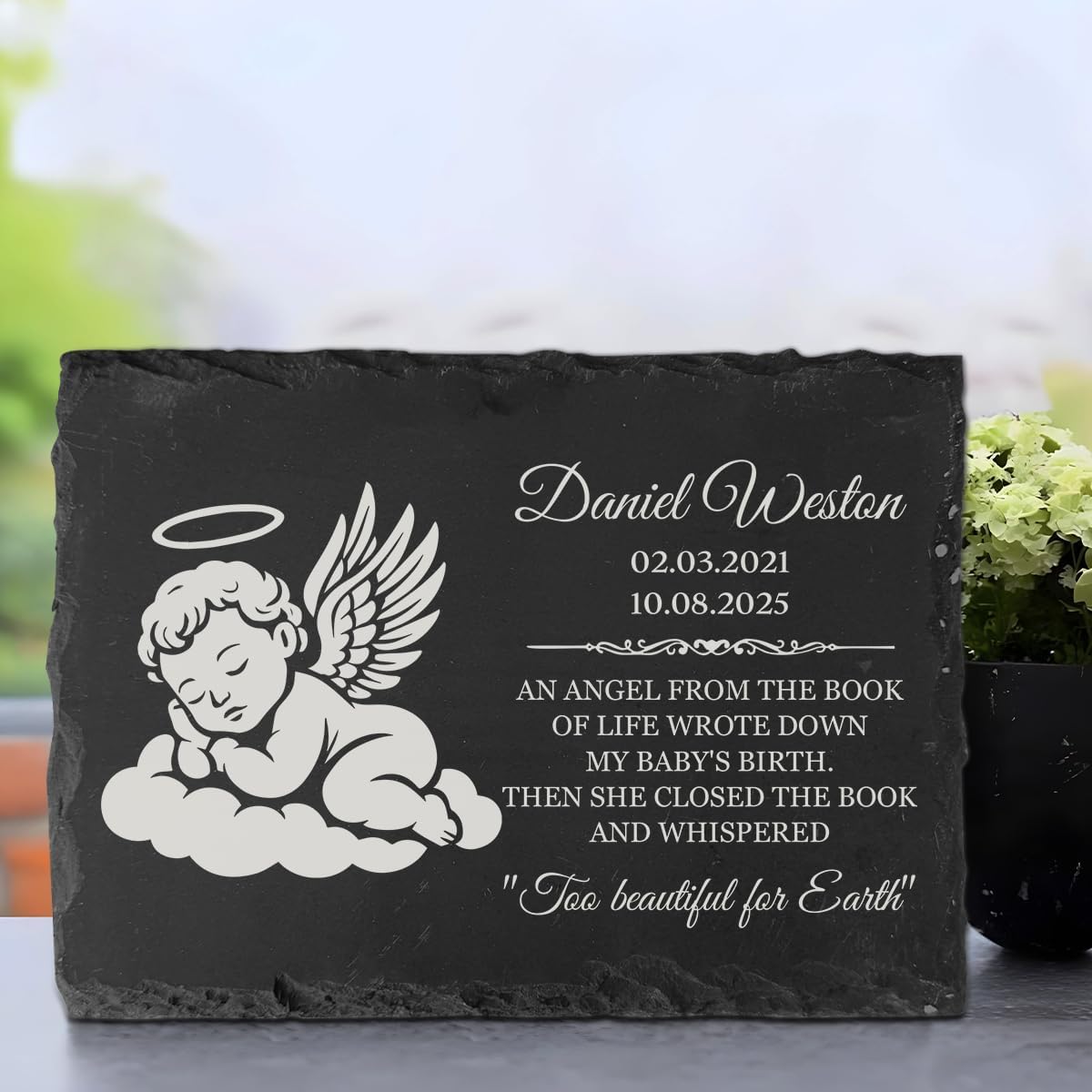 Custom Angel Baby Memorial Slate Stone - Remembrance Stone for Loss of A Child, Infant Loss Bereavement Condolence, Miscarriage Sympathy Gift
