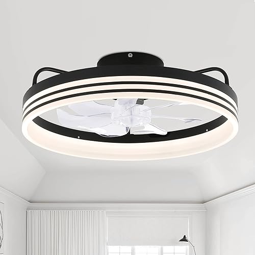 Dawn Whisper Ventiladores de techo de perfil bajo de 20 pulgadas con luces control remoto por aplicación ventilador de techo empotrado con motor CC