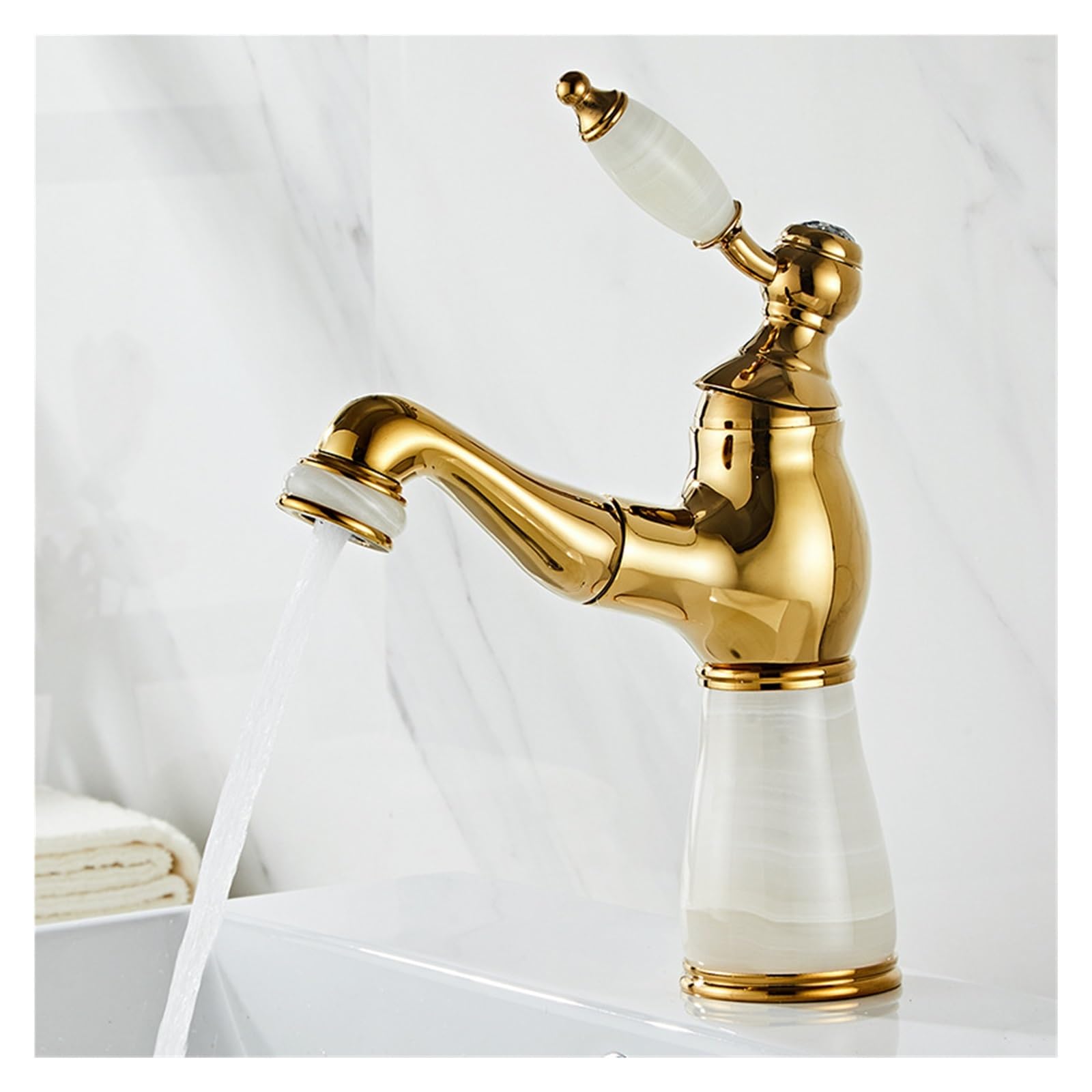 Faucet Gold Bathroom Faucets Jade washroom Basin tap Mixer hot & Cold Pull Out,Faucet Kitchen taps for Sink，White